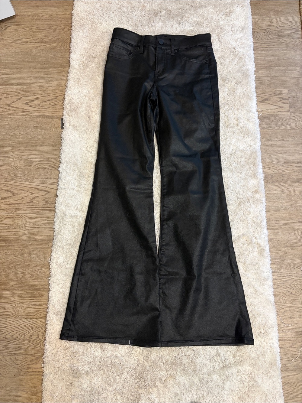 Express coated black jeans. High rise flare size 0 short